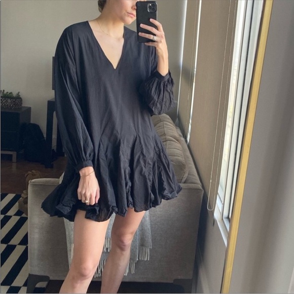 ANINE BING FLOUNCY V-NECK LONG BALLOON SLEEVE GODET DRESS BLACK NWT SIZE… - Picture 7 of 16